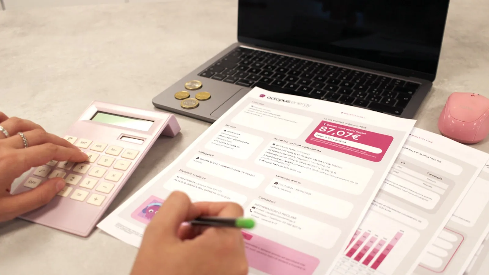 A person at a kitchen table working through household bills and care costs, representing the first step of adding up self-funded care fees for a retrospective CHC reclaim.